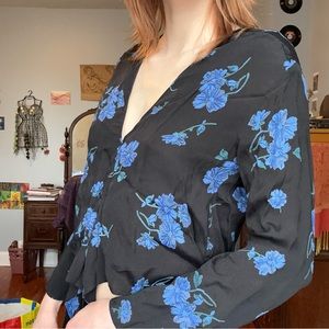 Reformation Casablanca Tie Front Floral V Neck Crop Top /Blouse